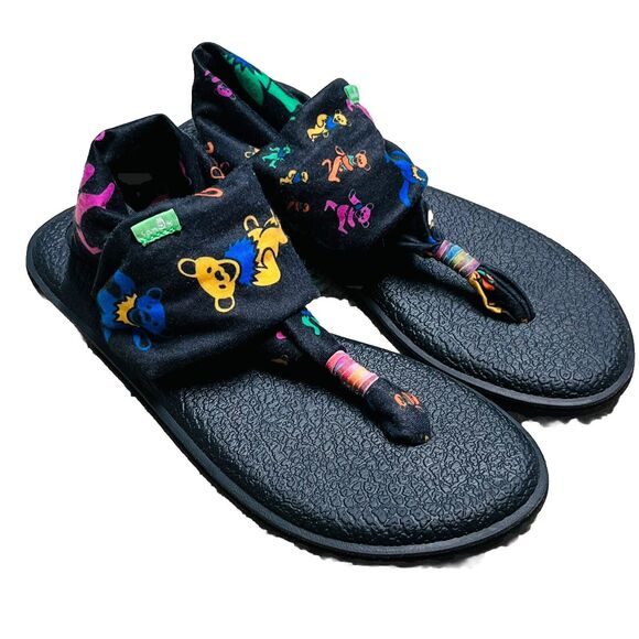Sanuk Women's Yoga Sling 2 Grateful Dead Sandals Dancing Bear Size 6 Thong Black - Picture 1 of 14